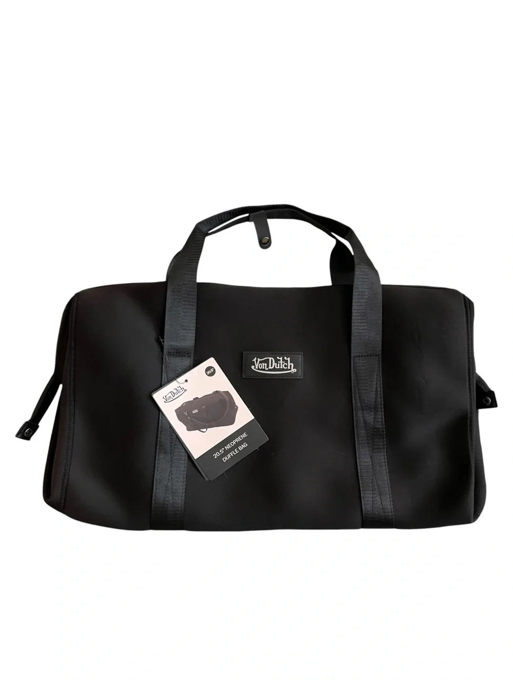 Von Dutch Black Neoprene 20.5” Travel Work or Gym Lightweight Duffel Bag NWT
